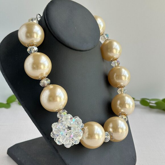 90s Statement Necklace, Chunky Pearls & Crystals - Picture 3 of 10